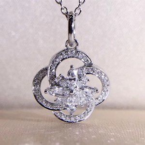 💞Flower Hollow Romantic 925 Silver Plated Pendant Necklace for Women, MARR9014
